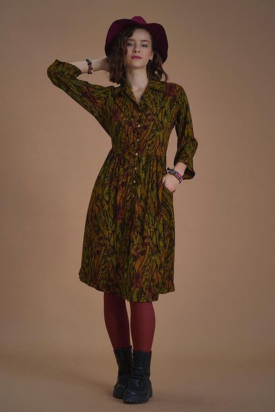 Los banditos Rochie cămașă de iarnă cu model verde
