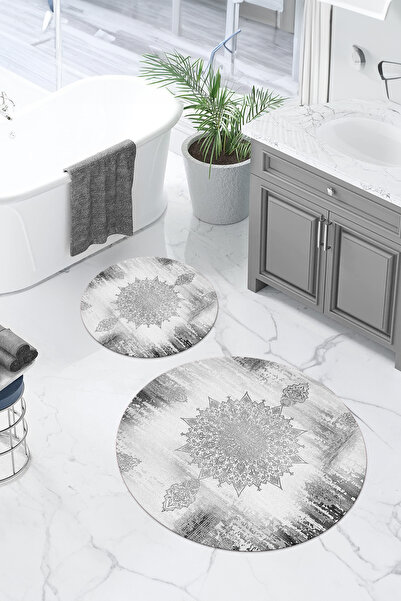 Napoli Home Ψηφιακό σετ τουαλέτας με στρογγυλό χαλάκι μπάνιου με απλό βικτορι...