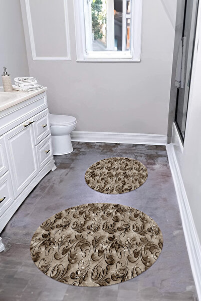 Napoli Home Ψηφιακό σετ τουαλέτας με αντιολισθητική βάση με ακρυλικό σχέδιο, στρογγυλό χαλάκι μπάνιου