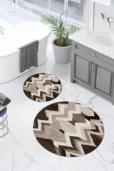 Napoli Home Ψηφιακό πλενόμενο αντιολισθητικό σετ καθίσματος τουαλέτας με στρογγυλό χαλάκι μπάνιου μοντέλο ζιγκ-ζαγκ