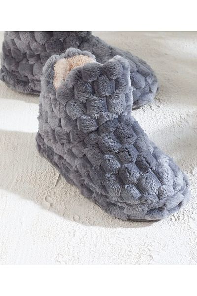 MODA papuci de casă pentru femei, negru, gri, pufos, cu talpă anti-alunecare, fără sunet