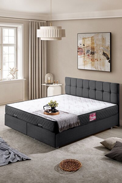 Setay Berlin Çift Kişilik Baza Başlık Letto Yatak Seti, Antrasit Gri