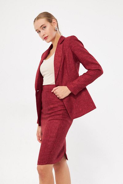 LOVELF Set de costum cu efect de lână cu un singur nasture roșu Claret