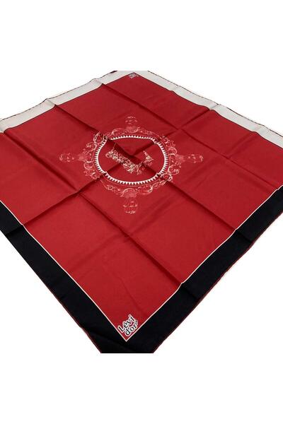 Levidor وشاح حرير تيفيل منقوش باللون العنابي 22488 - 03