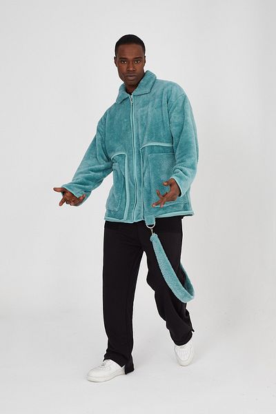 Saw Urbanity Zippered Oversize Mold Plush Cardigan with Side Pocket, Reversing to Bag