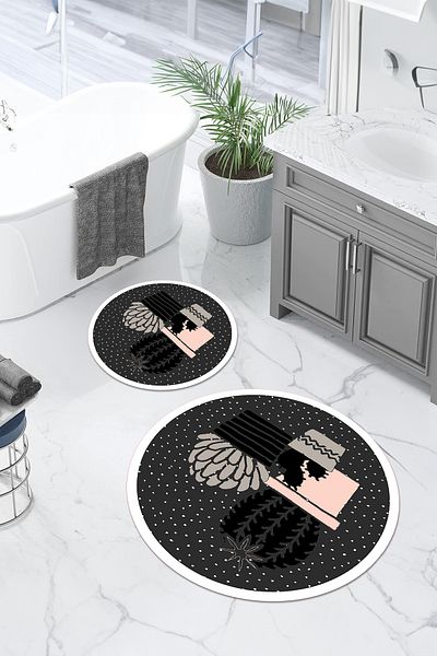 Napoli Home Set de scaune de toaletă rotundă, lavabilă digitală, model cactus modern, KLOZET-93-ANTHRACITE,