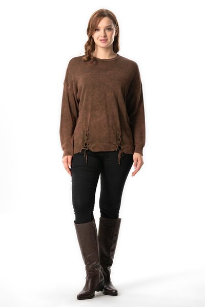 Eliş Şile Bezi Autumn and Winter Knitwear Blouse - Long Sleeve, Berra Tie-Up,...