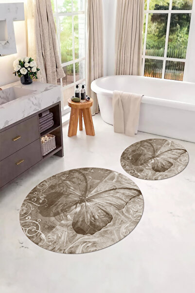 Napoli Home Ψηφιακό σετ τουαλέτας με στρογγυλό χαλάκι μπάνιου με πολύχρωμο μοντέλο πεταλούδας που πλένεται