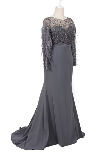 Katre KENZEL PLUS SIZE FISH MODEL EVENING DRESS WITH STONE TAILS - GRAY