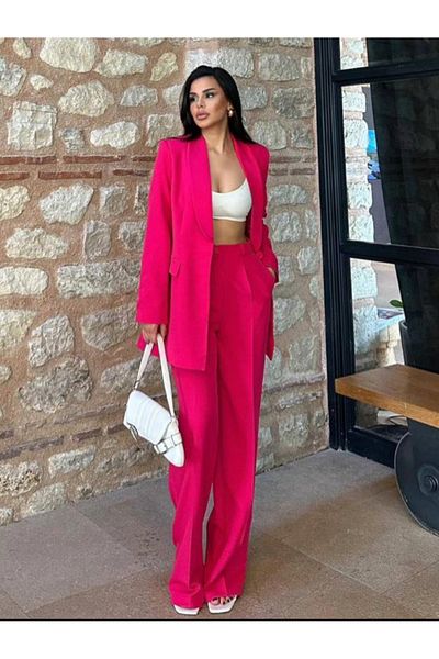 pembekurdelem Fuchsia Single Button Women's Jacket and Trousers Set