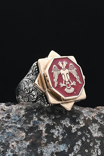 Prestige 925 Ayar Gümüş Erkek Yüzüğü Selçuklu Kartalı ( Çift Başlı Kartal ) M...