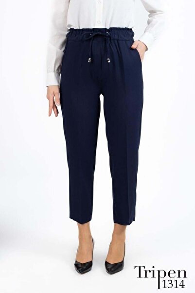 Moda Asrın Beli Lastikli Sigaret Havuç Pantolon Lacivert