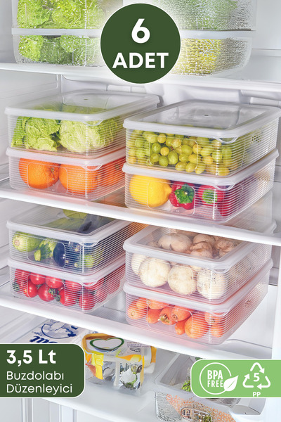 GRİMOR Life 6 Pieces 3.5 Liter Refrigerator Organizer Storage Container - Freezer Storage Container