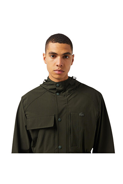 Lacoste Men's Hooded Printed Khaki Men's Coat Bh2509.L7A
