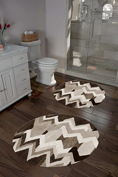 Napoli Home Ψηφιακό πλενόμενο αντιολισθητικό σετ καθίσματος τουαλέτας με στρογγυλό χαλάκι μπάνιου μοντέλο ζιγκ-ζαγκ