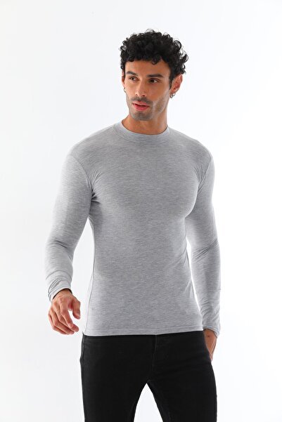 penyebizden Férfi állógallér Slim Fit pamut Lycra póló-szürke melange