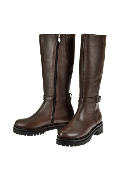 pullman Hakiki Deri Kadın Çizme PLM-22571 KAHVE