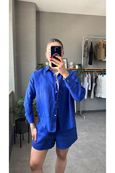 YOUR NAME Saks Синя oversize лляна жіноча сорочка