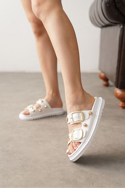 GOFFSHOES Λευκές Γυναικείες Παντόφλες - Ecole Buckle