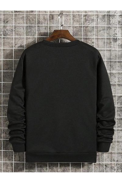 NO 601 Унисекс тъмночерен суитшърт с щампа New Moment Oversize с кръгло деколте
