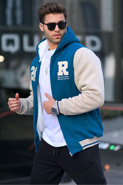 Madmext Petrolgrünes bedrucktes Herren-Sweatshirt mit Reißverschluss 6155