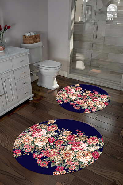 Napoli Home Set de toaletă rotund pentru baie, lavabil digital, cu model de f...