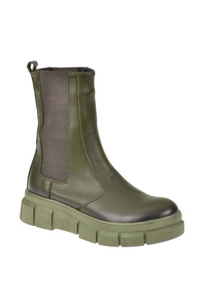 pullman Hakiki Deri Yanı Lastikli Kadın Bot ND-22562 HAKİ