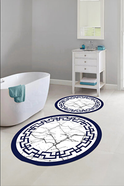 Napoli Home Set de toaletă rotund pentru baie, model din marmură, lavabil dig...