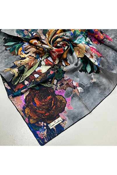 Pierre Cardin Koyu Gri Çiçek Desen Tivil İpek Eşarp 7660438-912