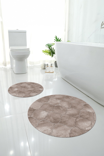 Napoli Home Ψηφιακό σετ τουαλέτας με αντιολισθητική βάση που πλένεται με μοτίβο κούπας, στρογγυλό χαλάκι μπάνιου