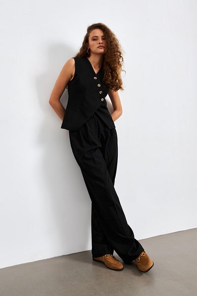 YOUR NAME Pleated Wide Leg Black Women's Palazzo Trousers