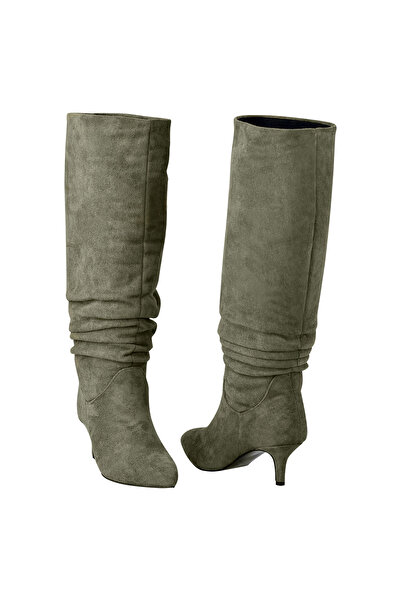 NOOSY Μακριές γυναικείες μπότες με φυσούνα Χακί