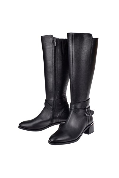 pullman Hakiki Deri Alçak Topuklu Kadın Çizme SK-97900 SİYAH