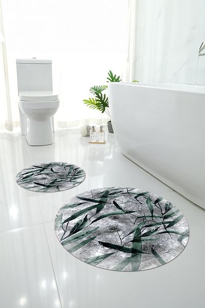 Napoli Home Set de scaune de toaletă rotundă pentru baie, lavabilă digitală, anti-alunecare, cu motiv de frunze, KLOZET-85-GREEN,