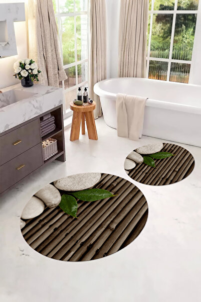 Napoli Home Σετ τουαλέτας με στρογγυλό χαλάκι μπάνιου με στάμπα, αντιολισθητική βάση, με σχέδιο πέτρας