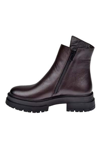pullman Castle Black Hakiki Deri Fermuarlı Kadın Bot SK-26255 KAHVE