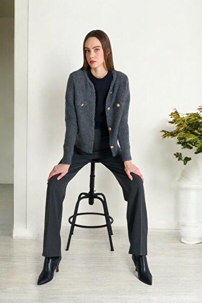 Ravencia Антрацитовий жіночий трикотажний кардиган - з плетеним візерунком і ...