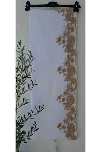 Yuss Mevlüt Örtüsü Nakışlı Işlemeli Abiye Şal (BEYAZ)