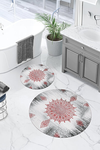 Napoli Home Set de covoraș de baie rotund, lavabil digital, cu model vectoria...