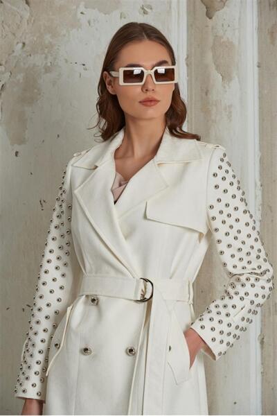 miaruj KOLLARI ÇAKMALI UZUN TRENÇKOT