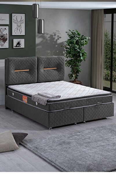 Setay Astra Çift Kişilik Baza Başlık Real Pedli Yatak Seti, Antrasit