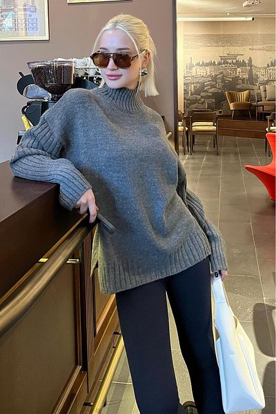 Madmext Anthracite Half Turtleneck Wick Detailed Women's Sweater Mg2156