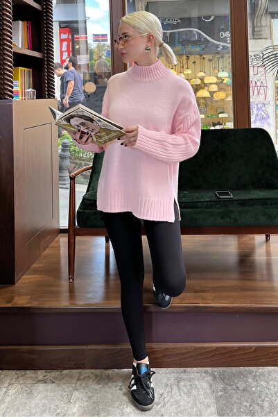 Madmext Ροζ Γυναικείο πουλόβερ με μισό ζιβάγκο με λεπτομέρεια MG2156