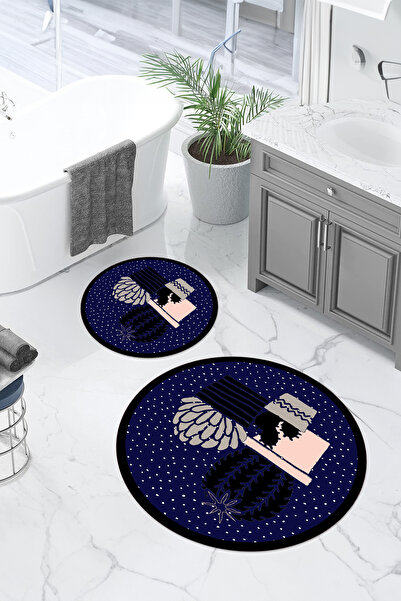 Napoli Home Σετ τουαλέτας με στρογγυλό χαλάκι μπάνιου με μοντέρνο μοντέλο κάκτου που πλένεται ψηφιακά