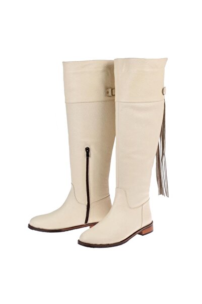 pullman Maximino Hakiki Deri Binici Kadın Çizme MX-422 BEJ