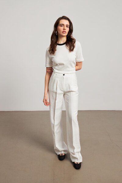 YOUR NAME Yüksel Struk Lan Široke nogavice Ecru Žene Palazzo pantalone