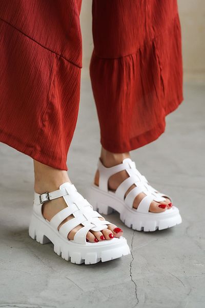GOFFSHOES Sandale Mogena pentru damă cu talpă groasă - alb