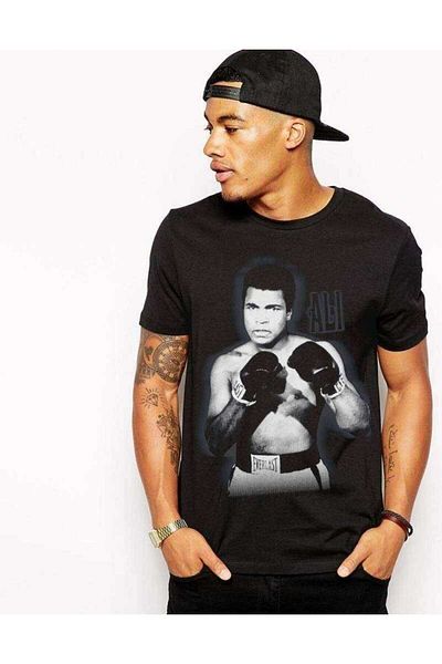 Tshirthane Μαύρο ανδρικό μπλουζάκι με στάμπα Muhammad Ali Boxing