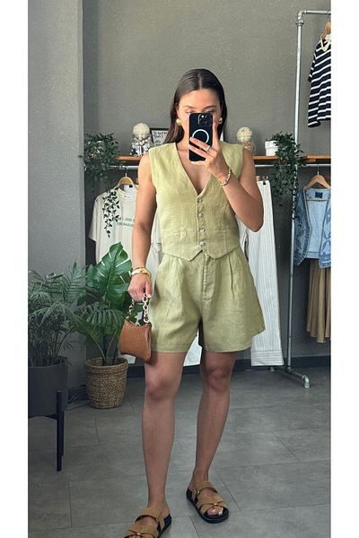YOUR NAME Green Linen Women's Vest