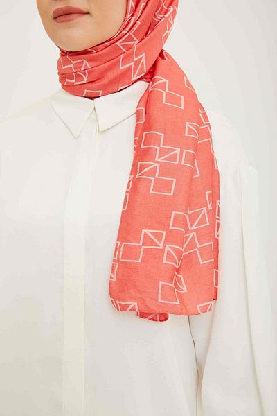 Armine Trend Pink Geometric Pattern Pure Lina Shawl 15-23036